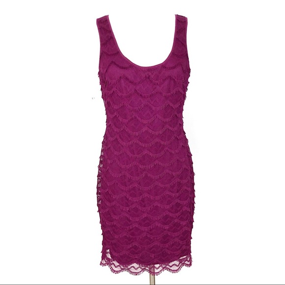 Guess Dresses & Skirts - Guess | Sheath Dress Fringe Lace Detail Wine Color